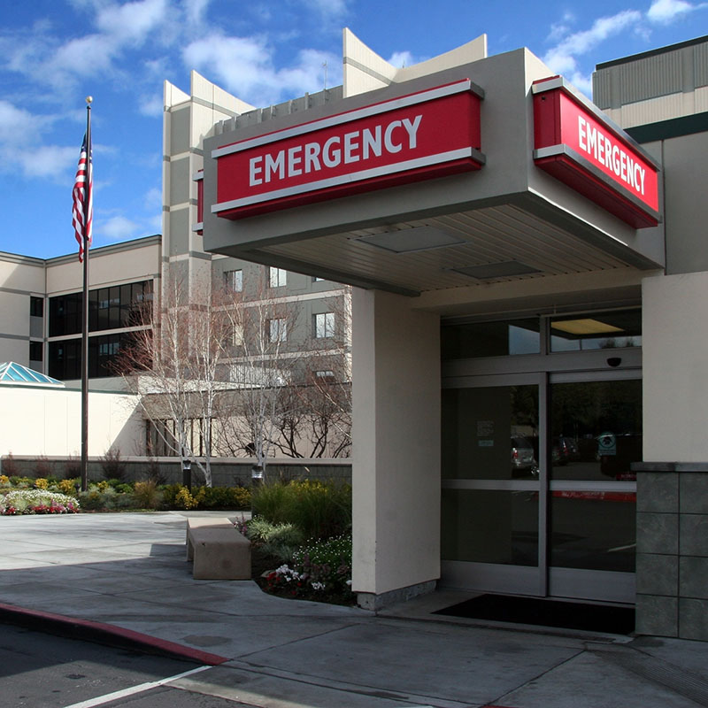 Outside of Emergency Room entrance at a hospital